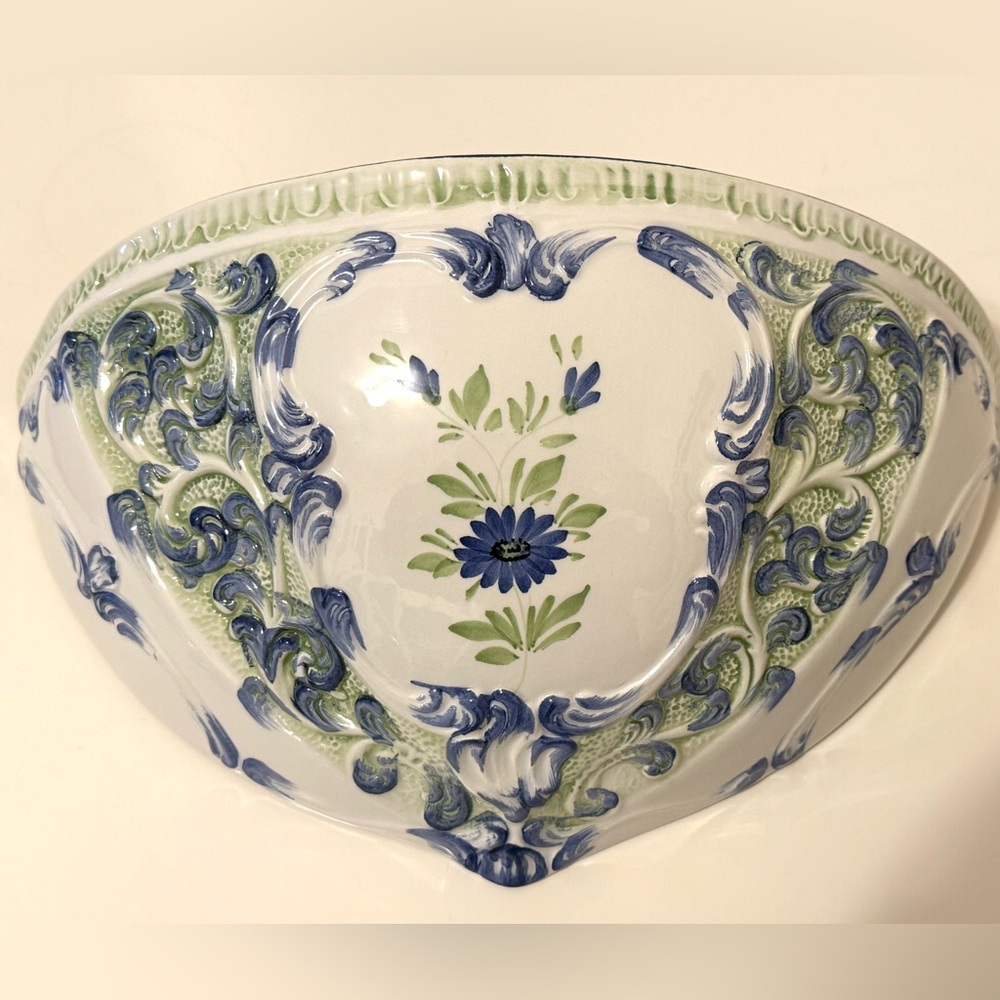 Vintage Italian Wall Pocket Vase – Zanolli – Hand-Painted Floral – Blue & Green